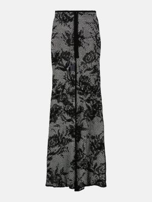 Черная длинная юбка в цветочек с принтом Alaïa