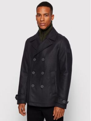 Slim fit vlněný zimní kabát Boss černý