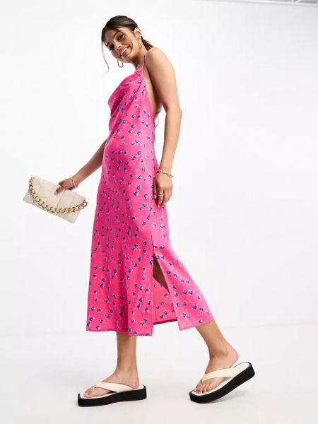Платье миди в цветочек с принтом Vila розовое