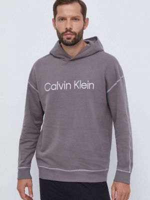 Памучен суичър с качулка с апликация Calvin Klein Underwear сиво