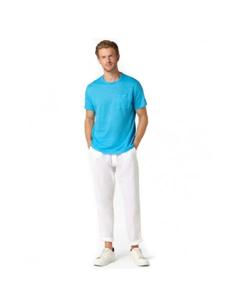 Camiseta de lino con bolsillos Mc2 Saint Barth azul