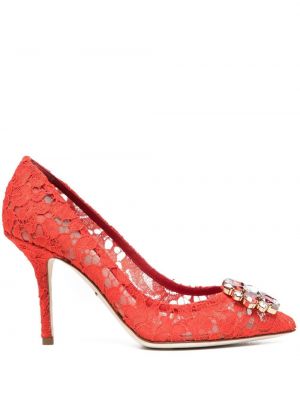 Pantofi cu toc din dantelă Dolce & Gabbana roșu