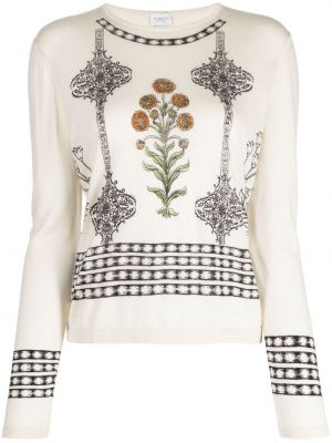 Кашмирен пуловер на цветя Giambattista Valli бяло