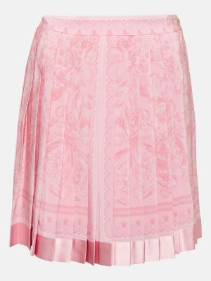 Plisirana svilena mini suknja Versace ružičasta