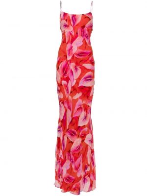 Коктейлна рокля на цветя с принт The Andamane червено