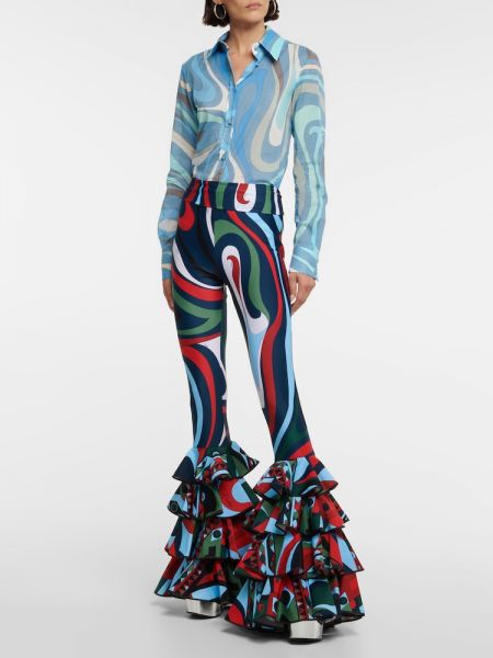 Rovné kalhoty s volány jersey Pucci modré