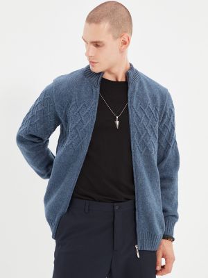 Vlněný svetr na zip Trendyol - modrá