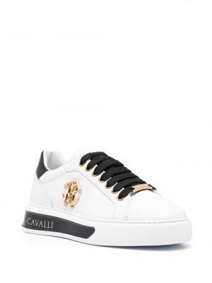 Sneakersy sznurowane koronkowe Roberto Cavalli białe