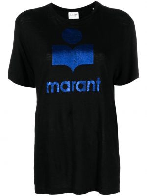 Lniana koszulka z nadrukiem Marant Etoile czarna