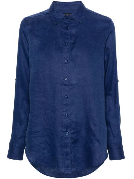 Lněná košile Lauren Ralph Lauren modrá