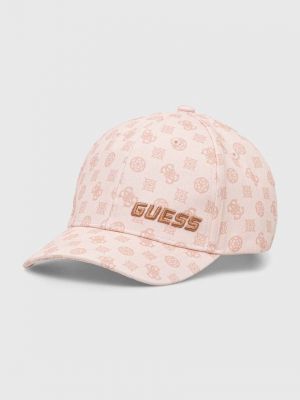 Памучна шапка с козирки с принт Guess розово