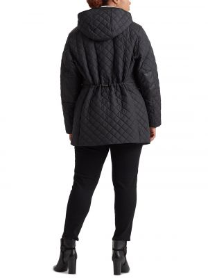 Кожаное стеганое пальто с капюшоном из искусственной кожи Lauren Ralph Lauren черное
