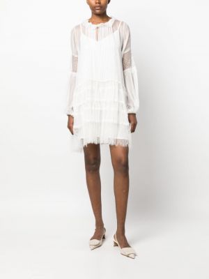 Krajkové průsvitné hedvábné šaty Pnk bílé