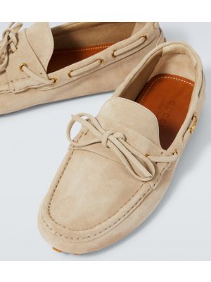 Pantofi loafer din piele de căprioară Gucci bej