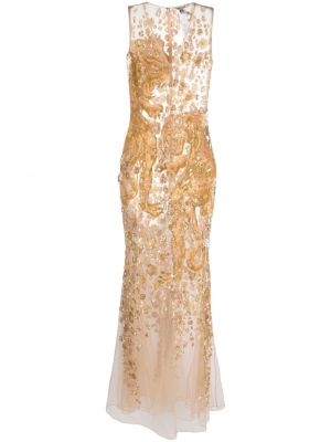 Šilkinis suknele kokteiline su blizgučiais Roberto Cavalli auksinė
