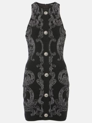Žakárové šaty s paisley potiskem Balmain černé
