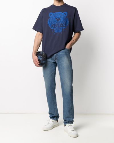 Camiseta con bordado con rayas de tigre Kenzo azul