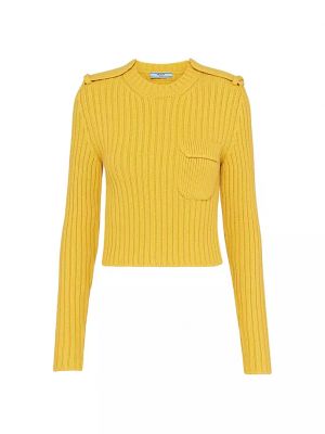 Кашемировый шерстяной свитер с круглым вырезом Prada желтый