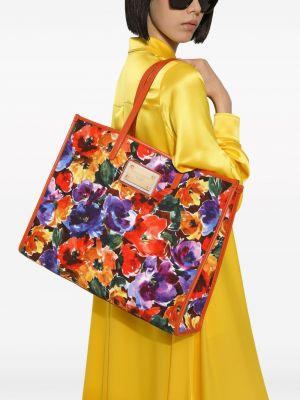 Květinová bavlněná kabelka s potiskem Dolce & Gabbana červená