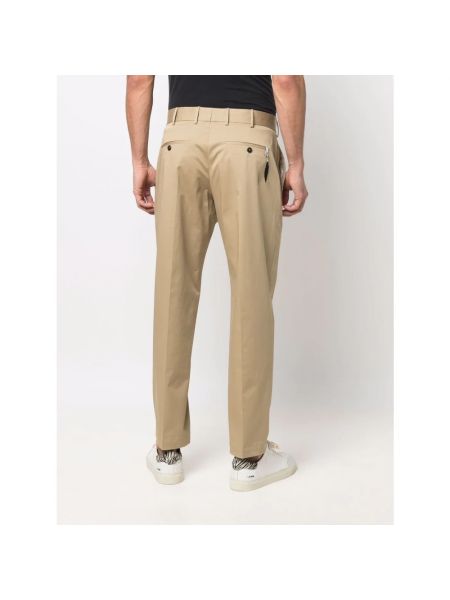 Pantalones de lino con cremallera de algodón Pt Torino beige