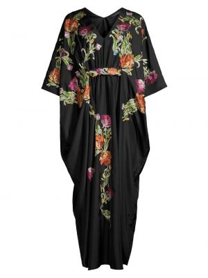 Атласное платье макси с вышивкой Shinjo Josie Natori черный