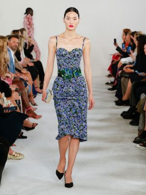 Pamučna midi haljina s cvjetnim printom Carolina Herrera plava