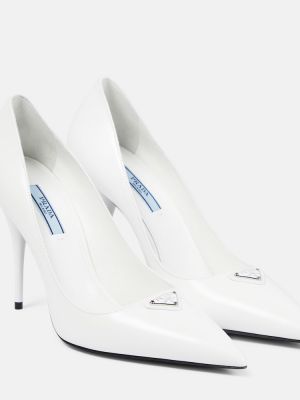Кожени полуотворени обувки Prada бяло