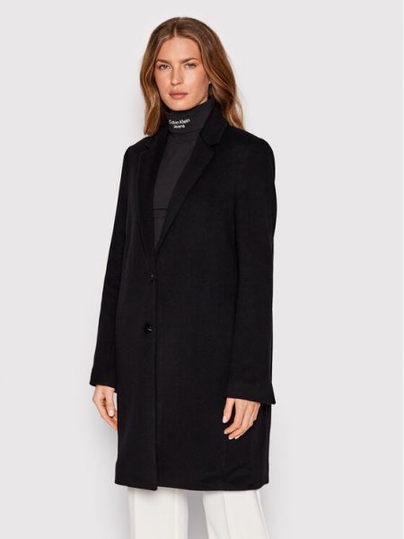 Płaszcz wełniany K20K204155 Czarny Regular Fit Calvin Klein