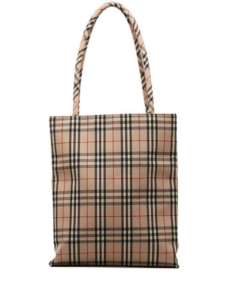 Nakupovalna torba s karirastim vzorcem Burberry Pre-owned rjava
