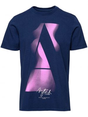 Kokvilnas t-krekls ar apdruku Aztech Mountain zils