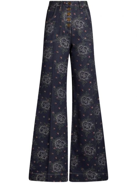 Jacquard blomstret flared jeans Etro blå