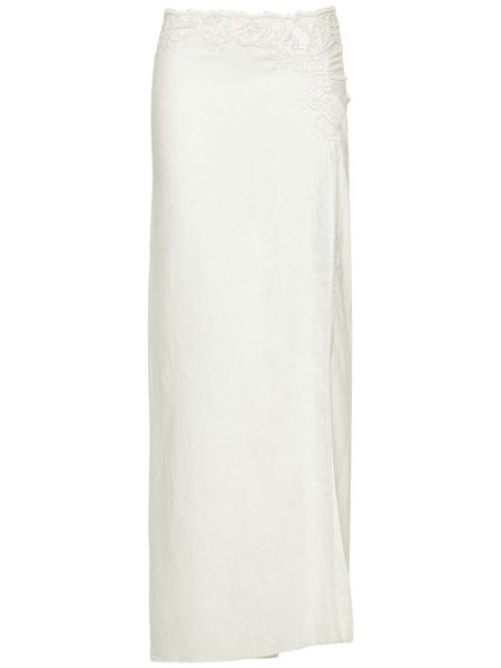 Krajkové lněné dlouhá sukně s výšivkou Ermanno Scervino bílé