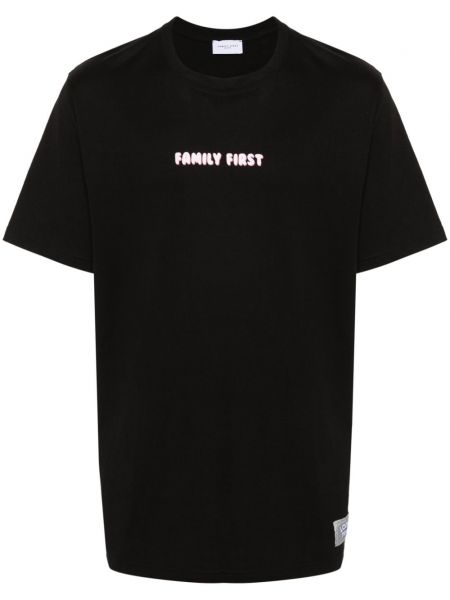 Памучна тениска с принт Family First черно