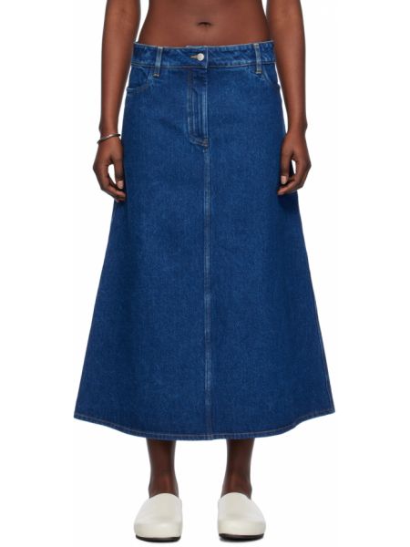 Джинсовая длинная юбка-трапеция цвета индиго Studio Nicholson