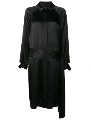 Viskózové dlouhé šaty s mašlí s knoflíky Gloria Coelho - černá