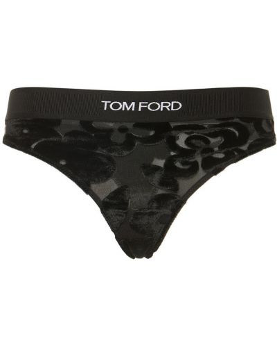 Chiloți tanga cu model floral din tul Tom Ford negru