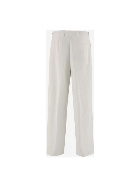 Lniane proste spodnie Giorgio Armani białe