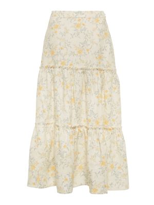 Kvetinová ľanová midi sukňa Polo Ralph Lauren biela