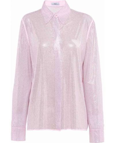 Копринена риза с шипове Prada розово