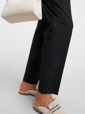 Vlnené rovné nohavice s vysokým pásom Brunello Cucinelli čierna