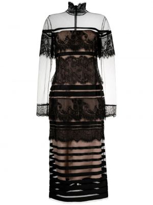 Krajkové večerní šaty se síťovinou Alberta Ferretti černé