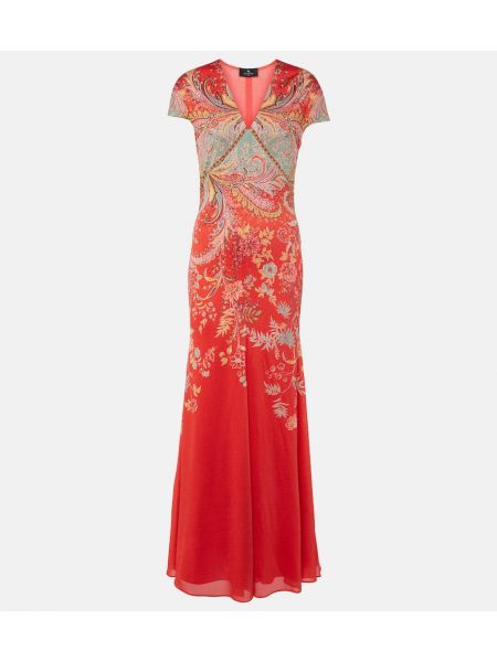 Dlouhé šaty s paisley vzorom Etro červená