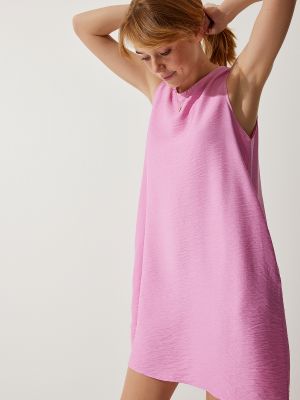 Λινή αμάνικο φόρεμα από βισκόζη Happiness İstanbul ροζ