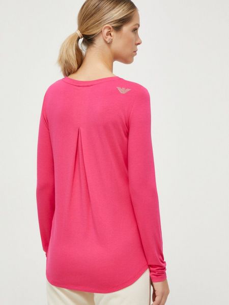 Tričko s dlouhým rukávem s dlouhými rukávy Ea7 Emporio Armani růžové