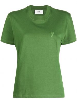 Bavlněné tričko s výšivkou Ami Paris zelené