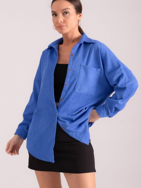 Oversized slim fit sametová košile Armonika modrá