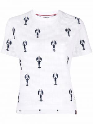 Βαμβακερή μπλούζα με κέντημα Thom Browne λευκό