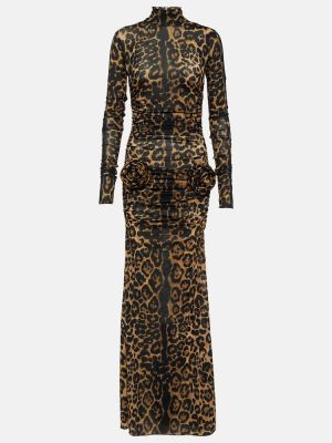 Leopardí květinové midi šaty s potiskem Blumarine béžové