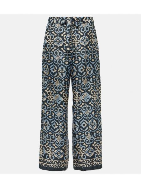 Hedvábné kalhoty s potiskem relaxed fit 's Max Mara modré