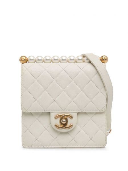 Τσάντα χιαστί με μαργαριτάρια Chanel Pre-owned λευκό